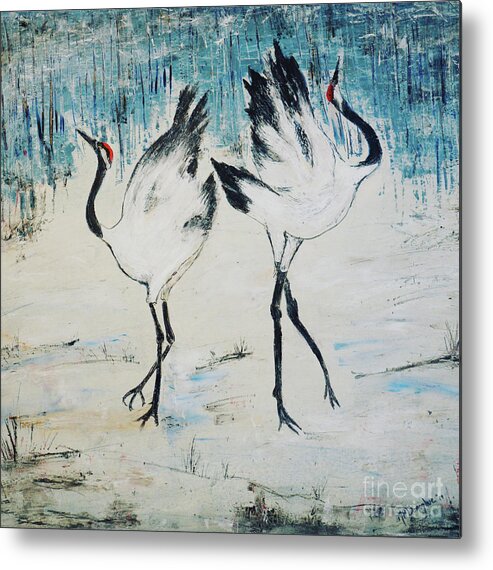 Dancing Cranes Metal Print featuring the painting Dancing Cranes by Patty Donoghue