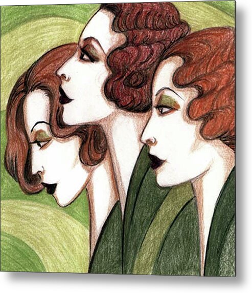 Portrait Metal Print featuring the drawing Debutante Trio by Tara Hutton