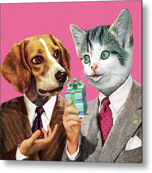 Accessories Metal Print featuring the drawing Dog and Cat Businessmen by CSA Images