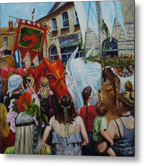 Impressionist Metal Print featuring the painting Dragons Glastonbury event by Shirley Wellstead