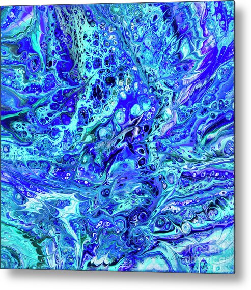 Poured Acrylics Metal Print featuring the painting Dream in Purple and Green by Lucy Arnold