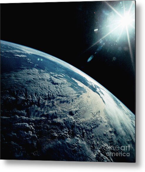 Research Metal Print featuring the photograph Earth Seen From Space Shuttle Discovery by Bettmann