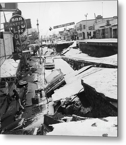 People Metal Print featuring the photograph Earthquake Damage In Anchorage by Bettmann