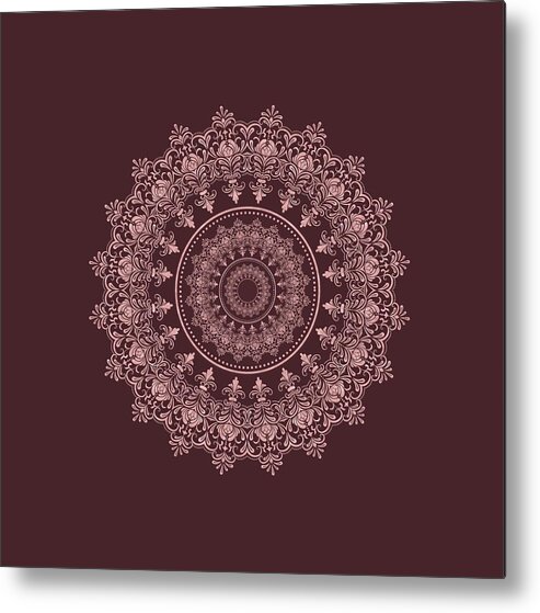 Mandala. Mandalas Metal Print featuring the digital art Elegant Rose Gold Mandala Burgundy Purple by Georgeta Blanaru