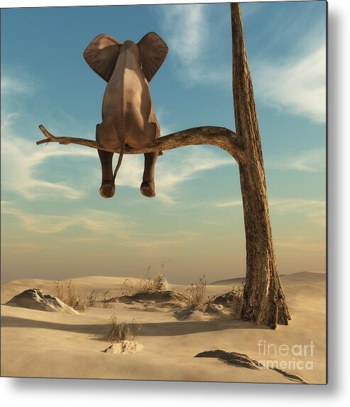 Harmony Metal Print featuring the digital art Elephant Stands On Thin Branch by Orla