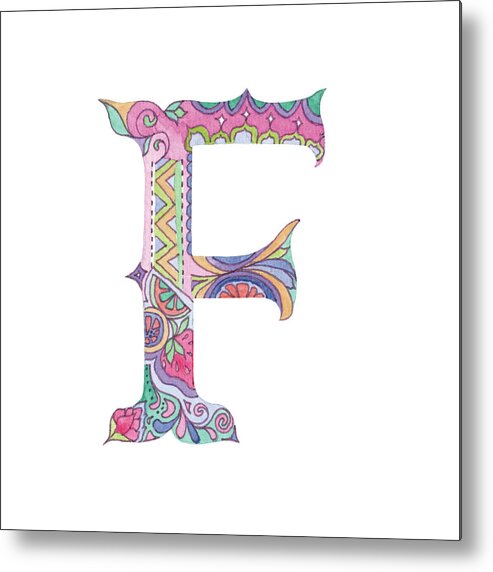 F Metal Print featuring the painting F by Green Girl Canvas