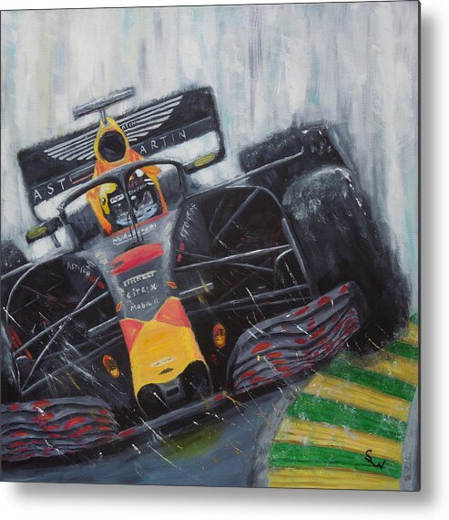 Impressionist Metal Print featuring the painting F1 Action by Shirley Wellstead