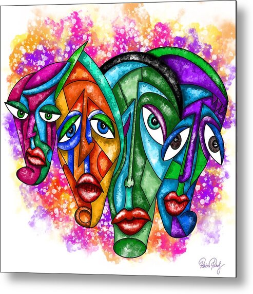Faces Metal Print featuring the painting Faces - Abstract Painting by Patricia Piotrak