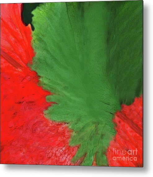 Abstract Metal Print featuring the mixed media Feather Dancer Red and Green by Sharon Williams Eng