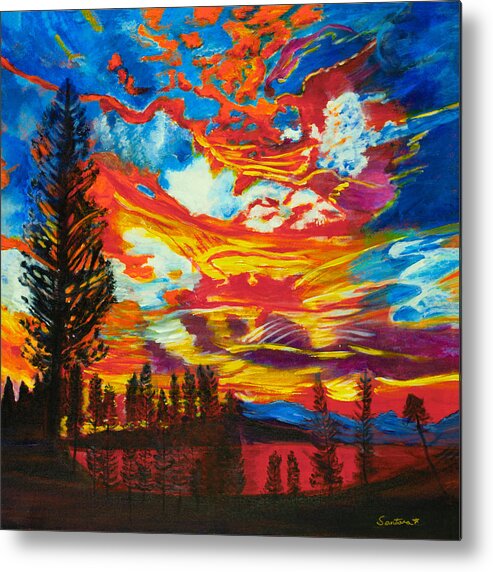 Landscape Metal Print featuring the painting Fire in the Sky 20x20 by Santana Star