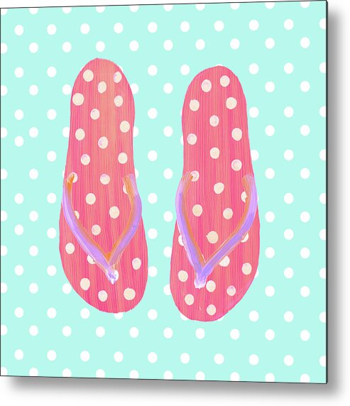 Flip Metal Print featuring the painting Flip Flops With Dots by South Social D