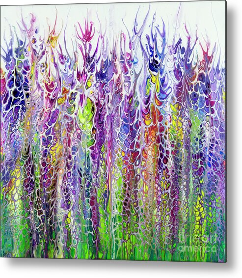 Poured Acrylics Metal Print featuring the painting Floral Reach by Lucy Arnold