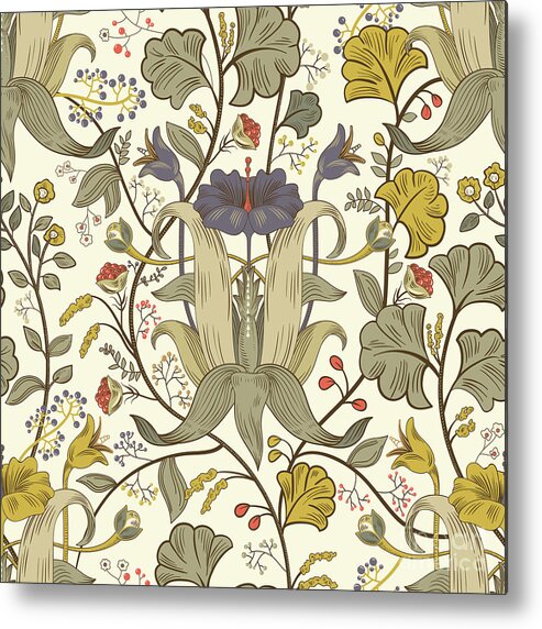 Petal Metal Print featuring the digital art Floral Vintage Seamless Pattern. Retro by Sunny lion