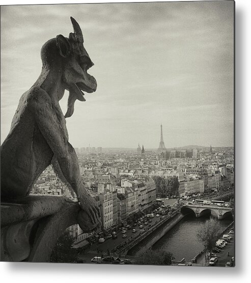 Eiffel Tower Metal Print featuring the photograph Gargoyle Of Notre Dame by Zeb Andrews