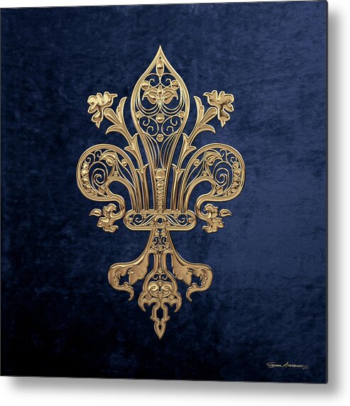 Gold Filigree Fleur-de-Lis over Blue Velvet Metal Print by Serge Averbukh -  Pixels Merch