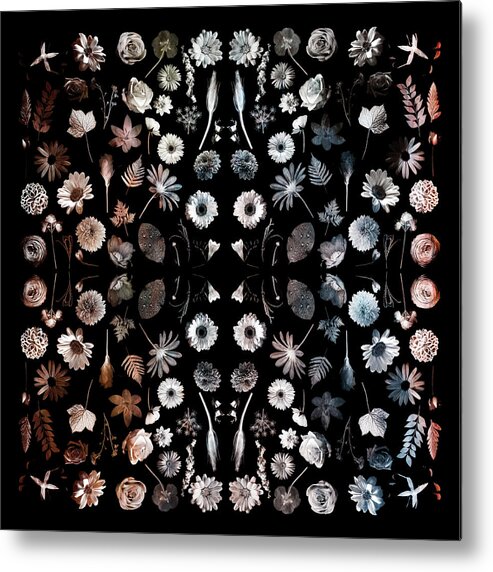 Gorgeous Mirror Of Florals On Black Metal Print featuring the photograph Gorgeous Mirror Of Florals On Black by Tom Quartermaine
