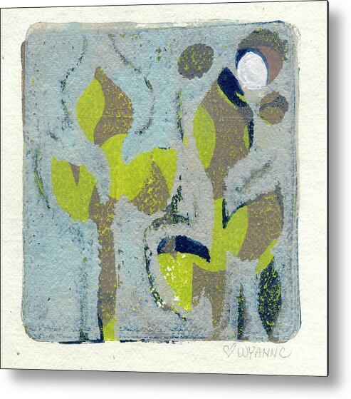 Gray Flowers Monoprint Metal Print featuring the painting Gray Flowers Monoprint by Wyanne