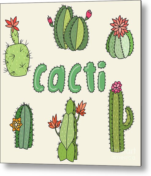 Thorns Metal Print featuring the digital art Hand Drawn Cactus Icons Vector by Maria Sem