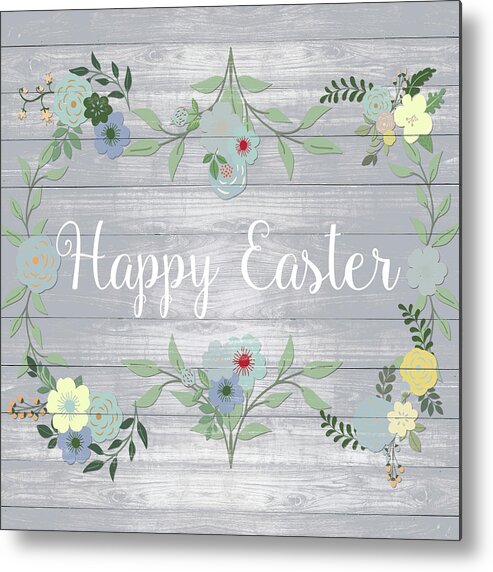 Happy Metal Print featuring the digital art Happy Easter Floral by Sd Graphics Studio