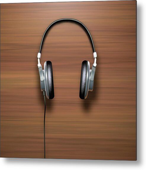 Music Metal Print featuring the photograph High End Headphones, Black And Silver by Artpartner-images