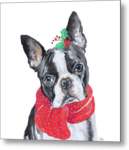 Holiday Metal Print featuring the painting Holiday Dog II by Patricia Pinto