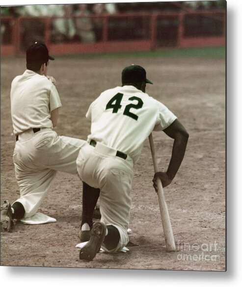 1950-1959 Metal Print featuring the photograph Jackie Robinson On Deck by Robert Riger
