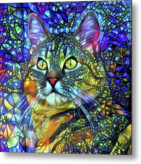 Stained Glass Metal Print featuring the digital art Jake the Tabby Cat Stained Glass by Peggy Collins