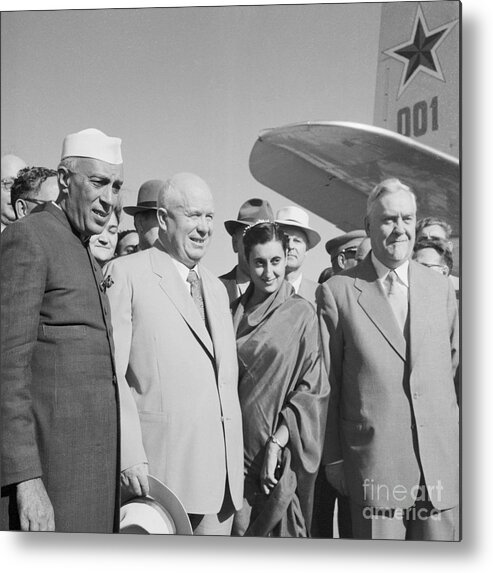 New Delhi Metal Print featuring the photograph Jawaharlal Nehru And Indira Gandhi by Bettmann