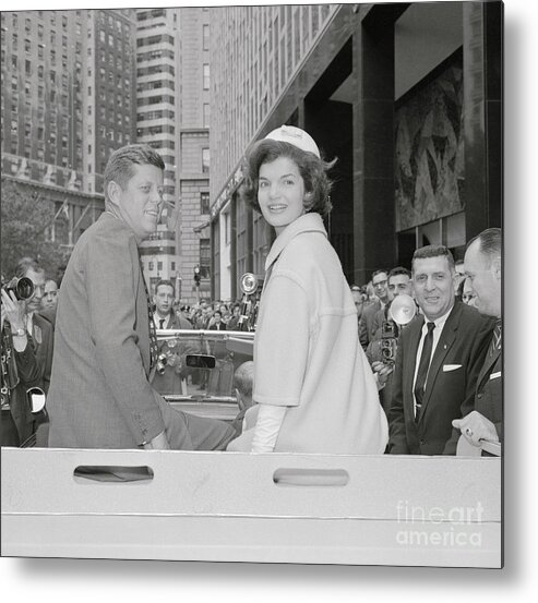 People Metal Print featuring the photograph John F. Kennedy And Wife In Limousine by Bettmann