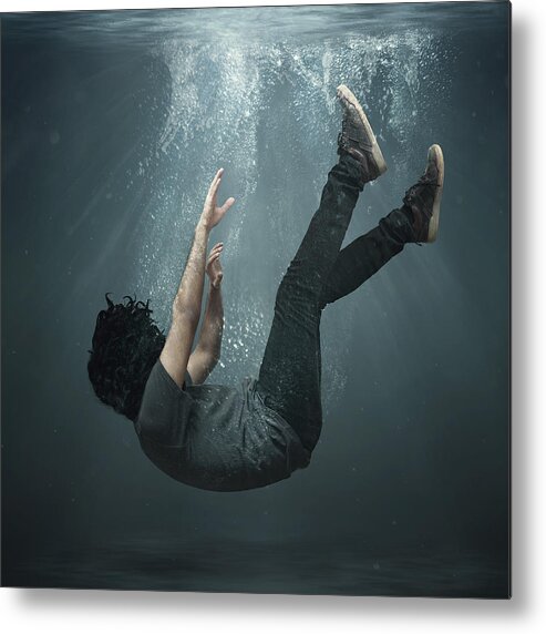 Underwater Metal Print featuring the photograph Jump Off The End by Mehdi Safari