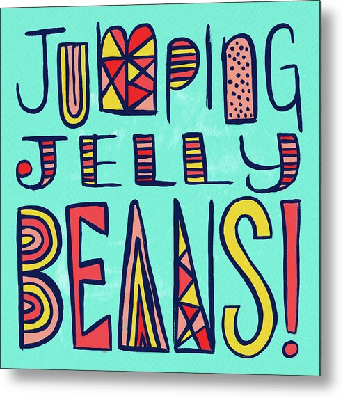 Jumping Jelly Beans Metal Print featuring the painting Jumping Jelly Beans by Jen Montgomery