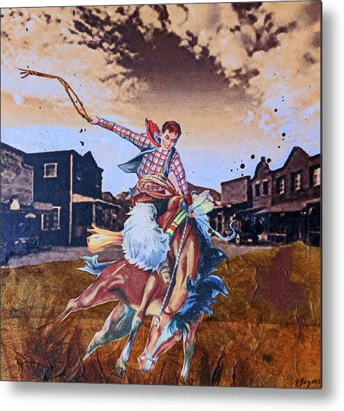 Western Style Paintings Metal Print featuring the mixed media Kickin' Up Dirt by Elizabeth Bogard