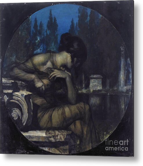 Oil Painting Metal Print featuring the drawing Landscape With Seated Female Figure by Heritage Images