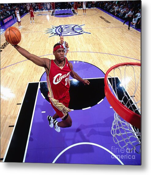 Nba Pro Basketball Metal Print featuring the photograph Lebron James Goes For A Dunk by Rocky Widner