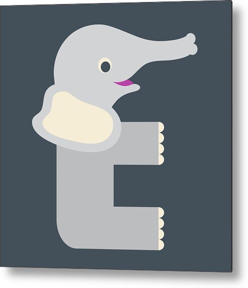 Letter E - Animal Alphabet - Elephant Monogram Metal Print by Jen  Montgomery - Pixels