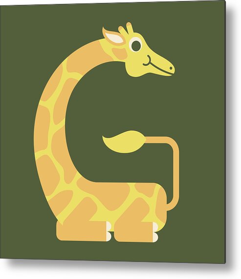 Animal Alphabet Metal Print featuring the digital art Letter G - Animal Alphabet - Giraffe Monogram by Jen Montgomery