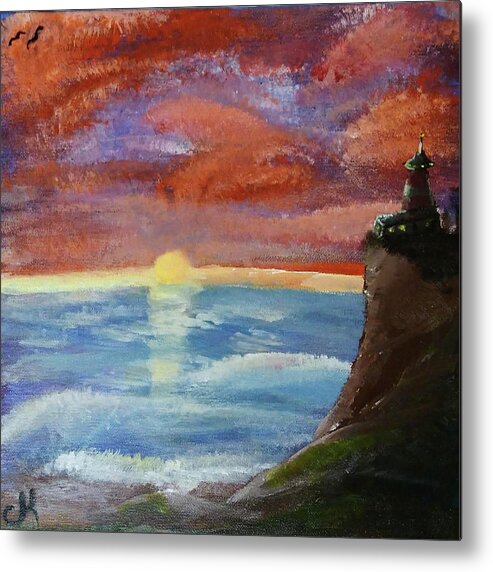 Light House Metal Print featuring the painting Lighthouse at Dawn by Chance Kafka