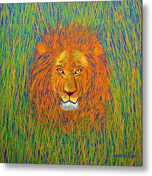 Lion Metal Print featuring the painting Lion in the Grass by David Arrigoni
