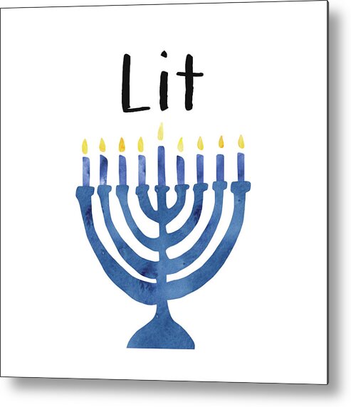 Hanukkah Metal Print featuring the digital art Lit Menorah- Art by Linda Woods by Linda Woods