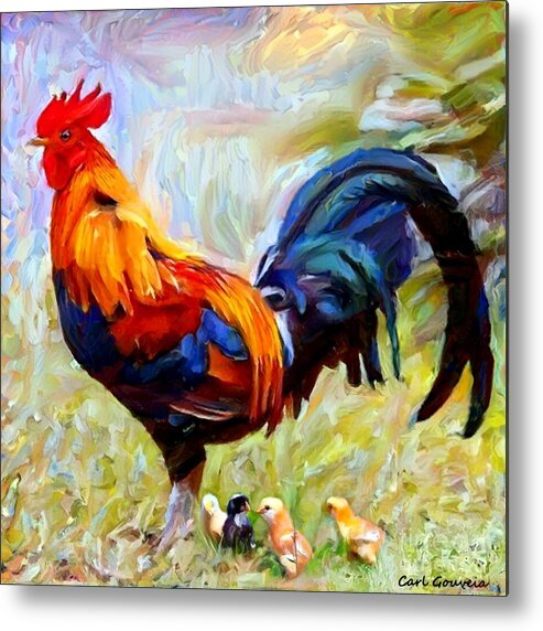 Chickens Metal Print featuring the mixed media Local Chickens by Carl Gouveia