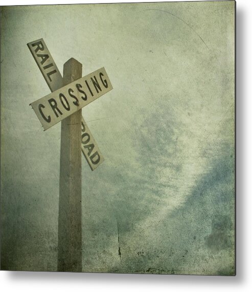 Pole Metal Print featuring the photograph Looking Up At Railroad Crossing Sign by John Salisbury
