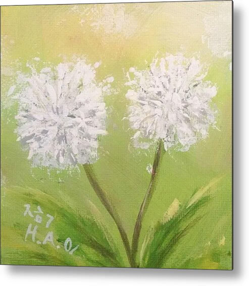 Dandelion Metal Print featuring the painting Make Double Wishes by Helian Cornwell