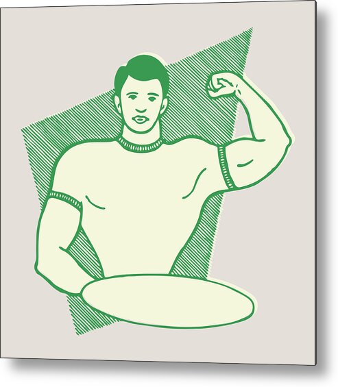 Adult Metal Print featuring the drawing Man Flexing Biceps by CSA Images