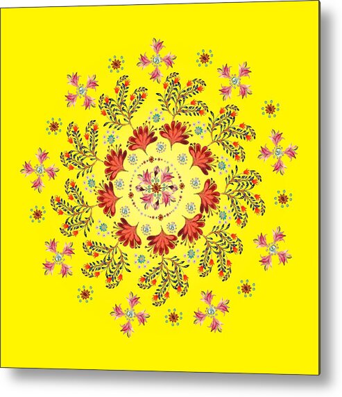 Mandala Metal Print featuring the digital art Mandala flowering series#3. Yellow by Elena Kotliarker