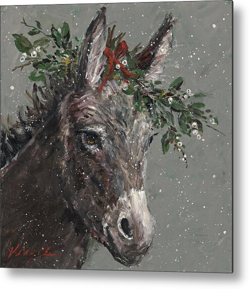 Mary Beth The Christmas Donkey Metal Print featuring the painting Mary Beth The Christmas Donkey by Mary Miller Veazie