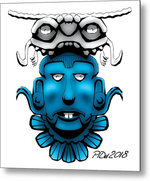 Maya Metal Print featuring the digital art Mayan Blue Mask by Piotr Dulski