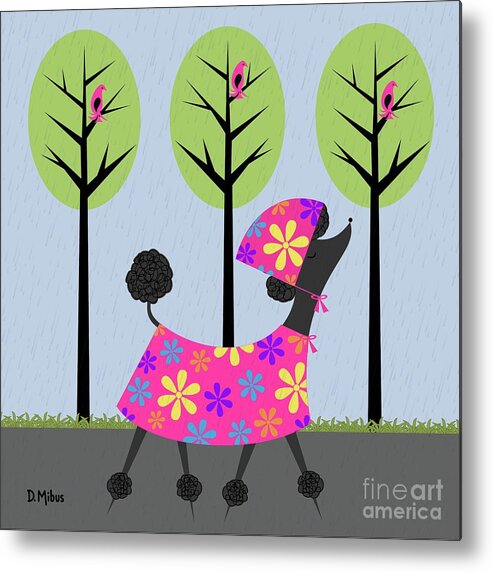 Mid Century Modern Metal Print featuring the digital art Mid Century Modern Black Poodle Spring by Donna Mibus