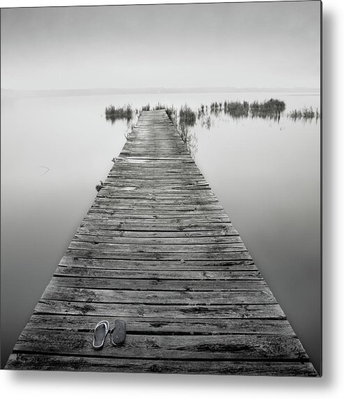 Tranquility Metal Print featuring the photograph Mono Jetty With Sandals by Billy Currie Photography