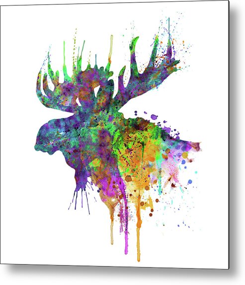 Moose Metal Print featuring the painting Moose Head Watercolor Silhouette by Marian Voicu