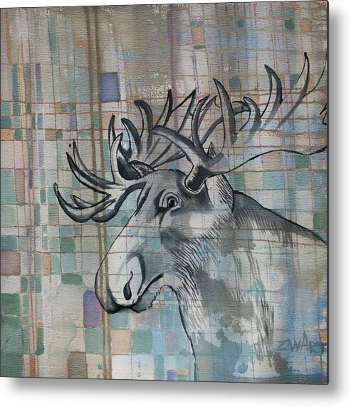 Moose Metal Print featuring the painting Moose, Just Moose by Zwart